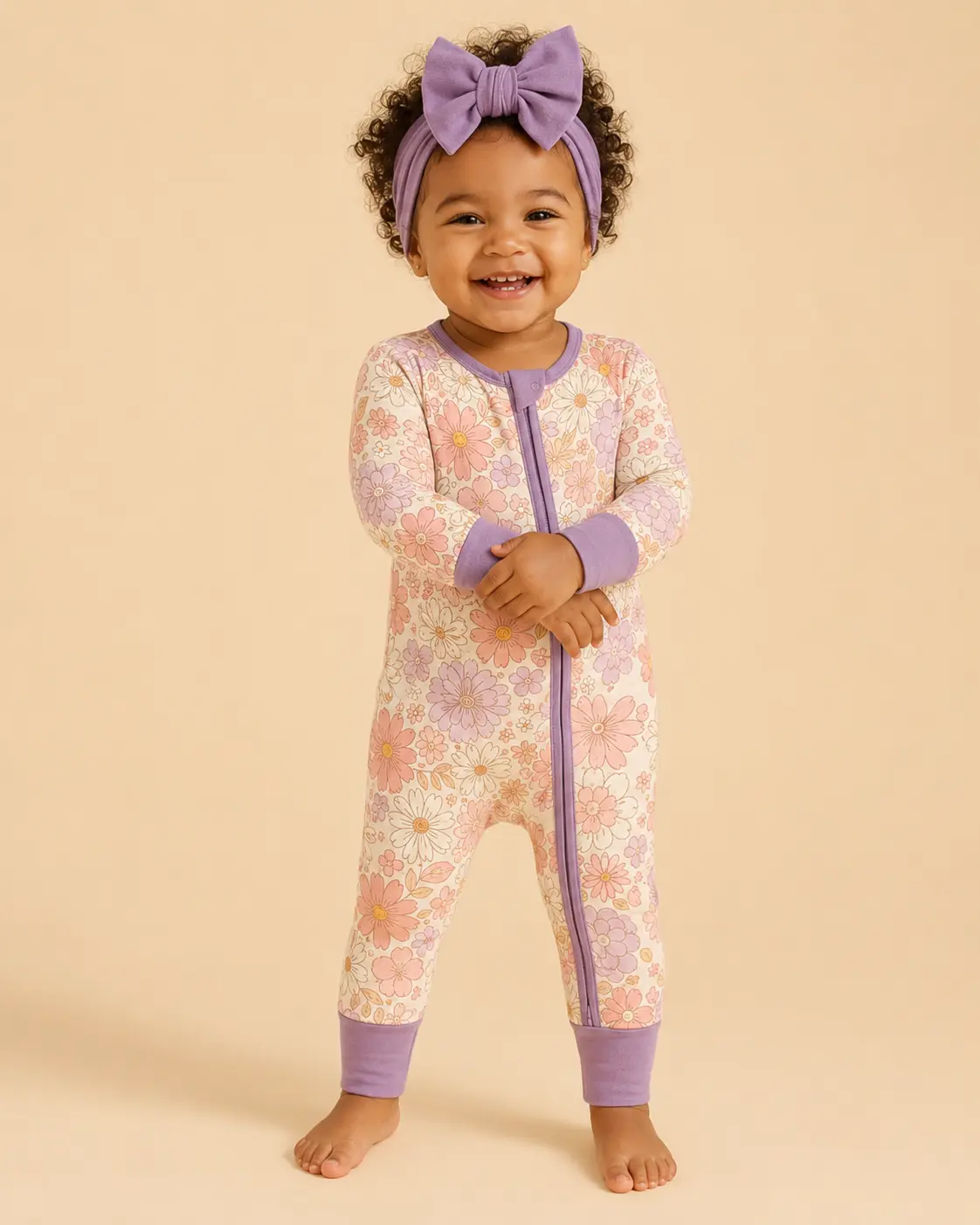 Peony Pink Bamboo Onesie Zipper