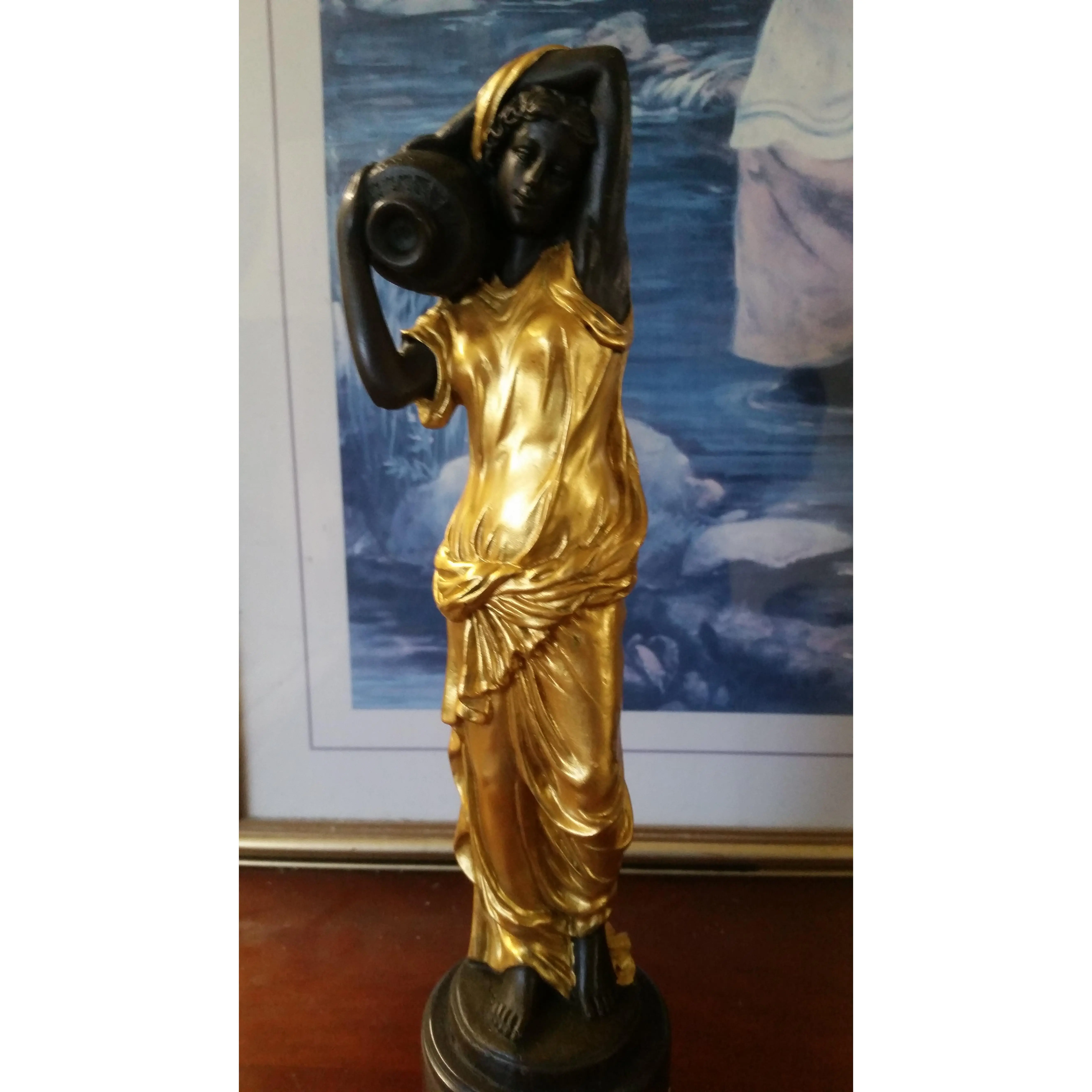 Bronze Figurine - Lady on Gold Gilded w/ Urn on Right