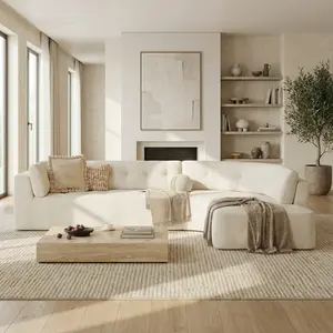 119-inch Corner Sofa, Curved L-Shaped Right-Arm Sofa, Fully Upholstered Arms, Tufted Design, Modern Minimalist Style, No Tools Required, Ready to Use compression Corduroy