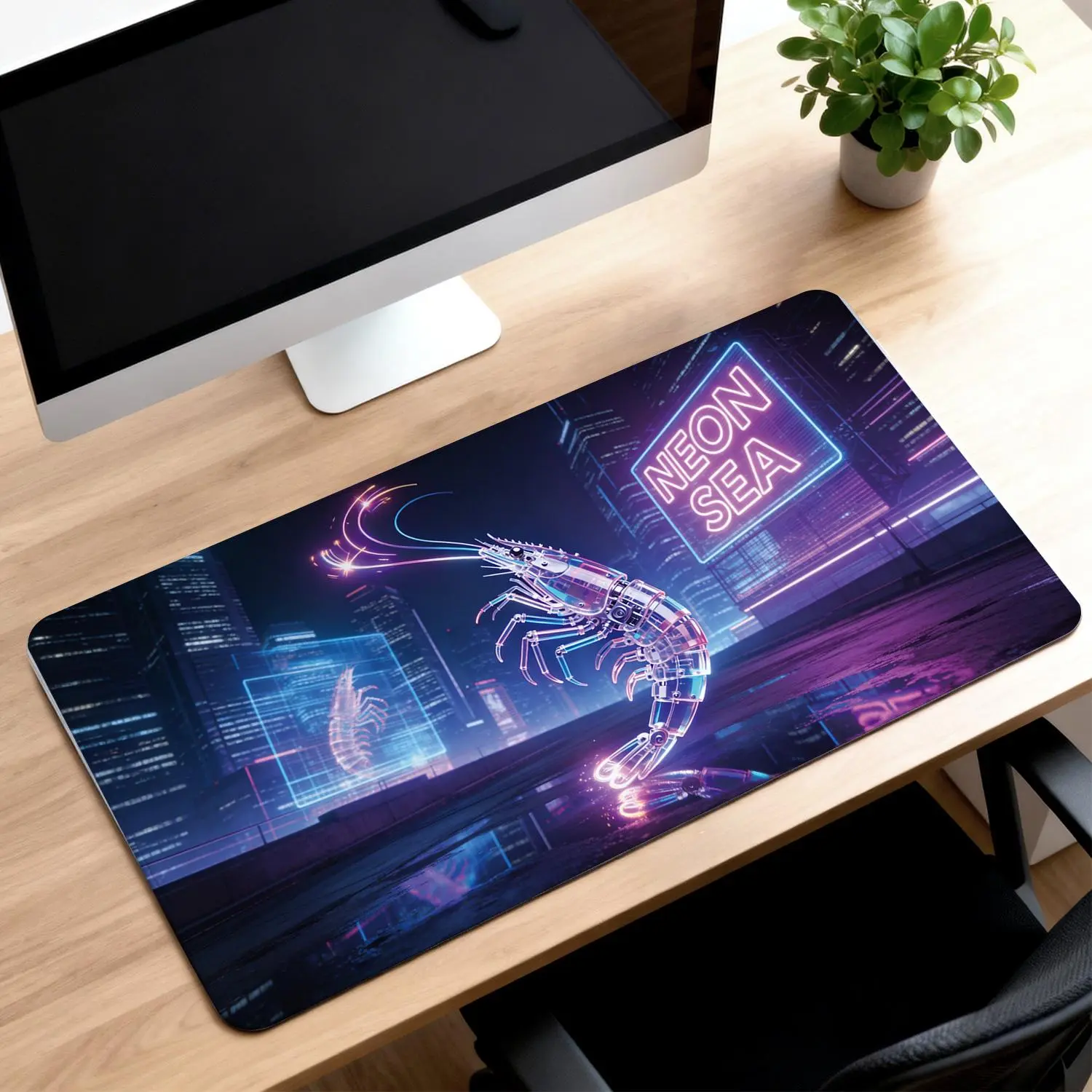 LIVEKEY Neon Sea Large High Detail 3D Banana Design Fantasy RGB Cyberpunk Gaming Mouse Pad (40x80cm) - Plastic, Non-Slip Rubber Base, Stitched Edges, Desk Mats, Gamer Stuff for PC Computer Desk Setup