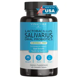 VINATURA Lactobacillus Salivarius Oral Probiotics - Mouth Bad Breath Treatment for Adults, Dental Probiotics for Teeth & Gums - 45 Edible Chewable Tablets