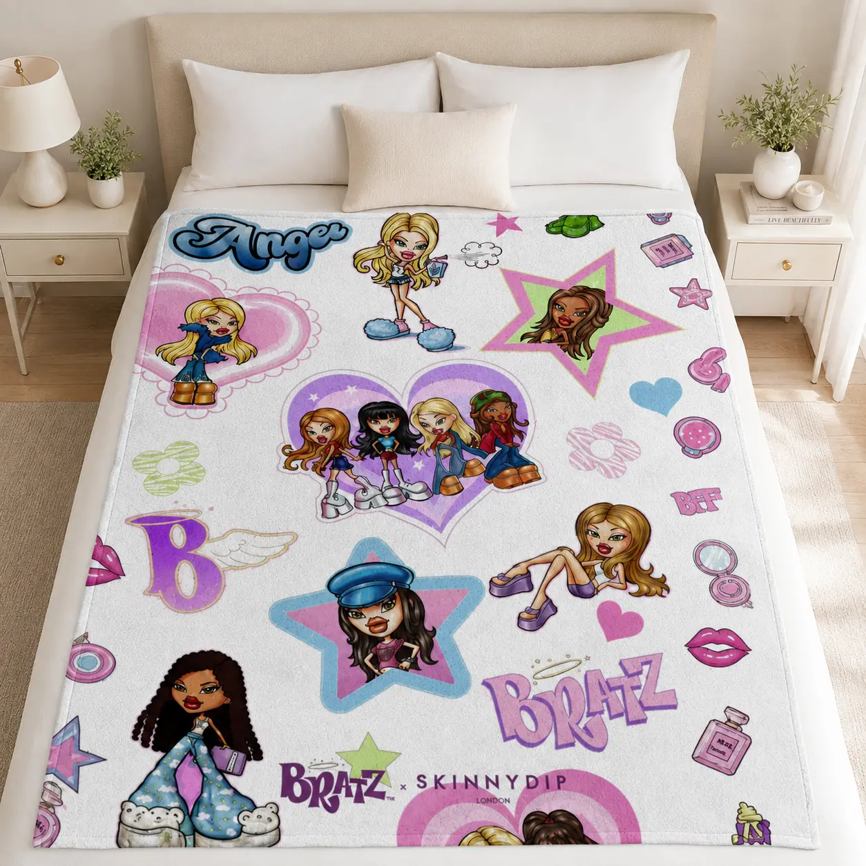 Bratz Girls Flannel Throw Blanket, Cute Cartoon Print Soft Cozy Warm Blanket for Sofa Couch Bed Bedroom Decor, Lightweight Decorative Blanket Gift for Teens Girls Room