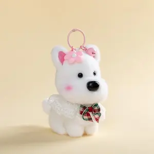 Delicate Cute Pet Puppy Plush Toys Handmade Mini West Highland Schnauzer Hunting Dog Hanging Toys Funny Keychain Bags Decor