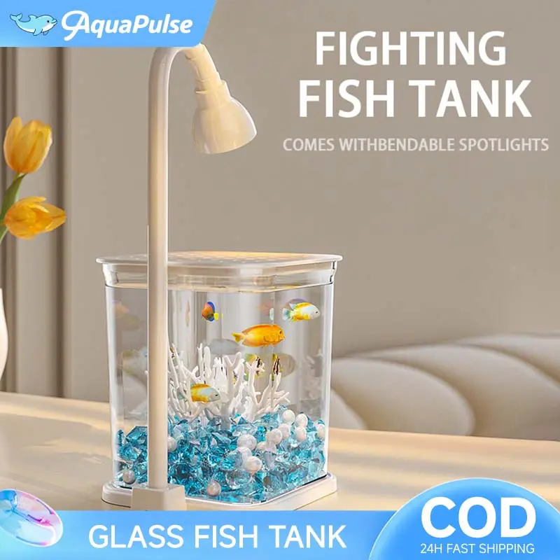 mini Aquarium, Small Fish Tank with Adjustable LED Light, Rimless Betta Aquarium, Desktop Night Light Fish Tank