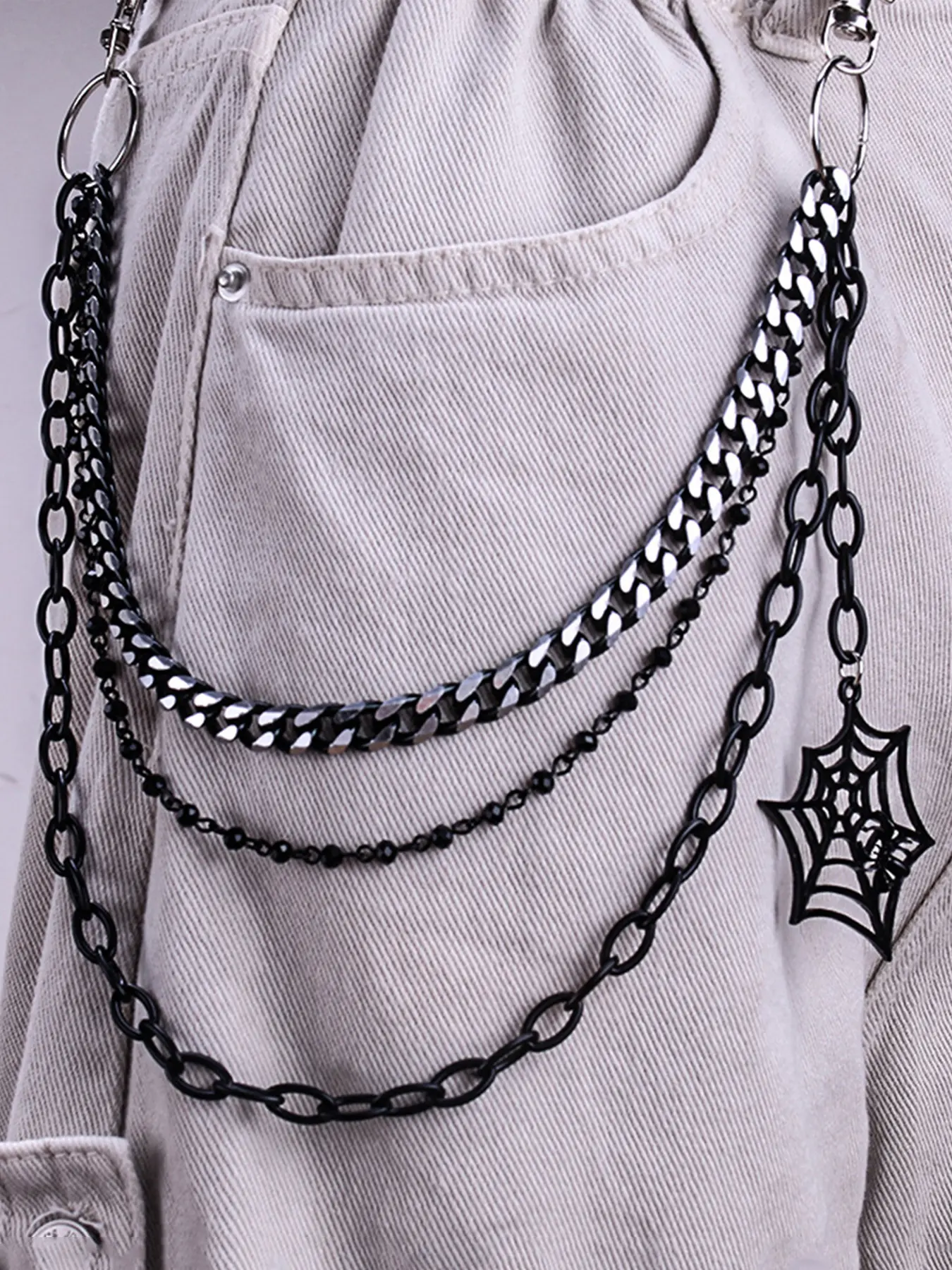 Y2K Spider Web Pants Chain Jean Chains for Women Pocket Chain for Men Layered Biker Hip Punk Chains Jewelry Accessory Stainless Steel Silver Lightweight Trendy Fashion for Music Festival Concert Halloween