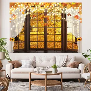 2D Flat seasonal ornament Autumn Forest Backdrop for Floor to Ceiling Windows Professional Photography Prop Party Decoration photo booth studio banners