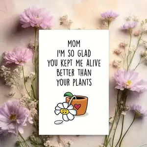 Mom's Birthday Card with Envelope, 1 Count Cute Cartoon Plant Pattern Birthday Card, Humorous Birthday Gift for Mom, mother‘s day  Gift Ideas