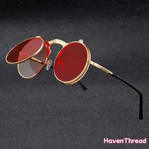 Vintage Steampunk Flip Sunglasses Retro Round Metal Sun Glasses for Men and Women Brand Designer Circle Oculos