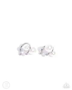 Elegant Emblem - White Pearl Silver Ear Cuff Earrings - Paparazzi