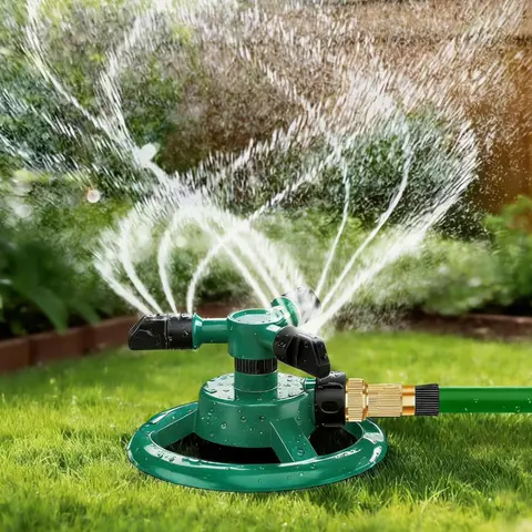 360° Rotating Lawn Sprinkler, Automatic Garden Water Sprinkler with 3 Nozzles, Large-Area Coverage for Yards & Plants, Father's Day Gift
