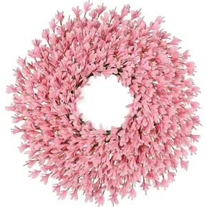 26 Inch Spring Wreaths for Front Door Large Easter Valentines Forsythia Floral Summer Spring Door Wreaths Outdoor All Season Spring Decorations for Home Porch Room Window Wall Farmhouse Decor (Pink-R)