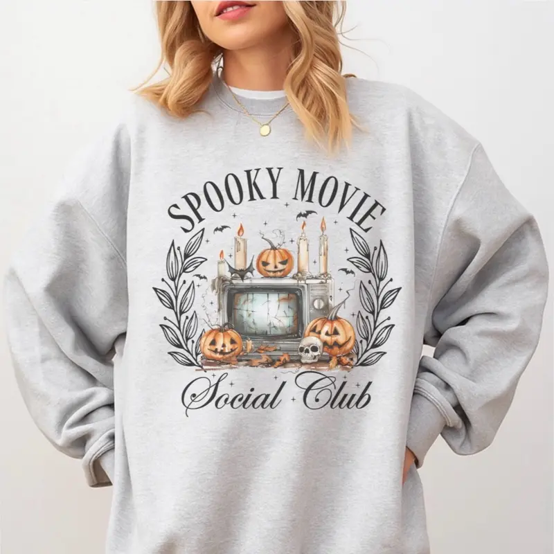 Scare Movie Social Club Sweatshirt - Ash Grey Cotton Fabric Jersey Aesthetic Geese