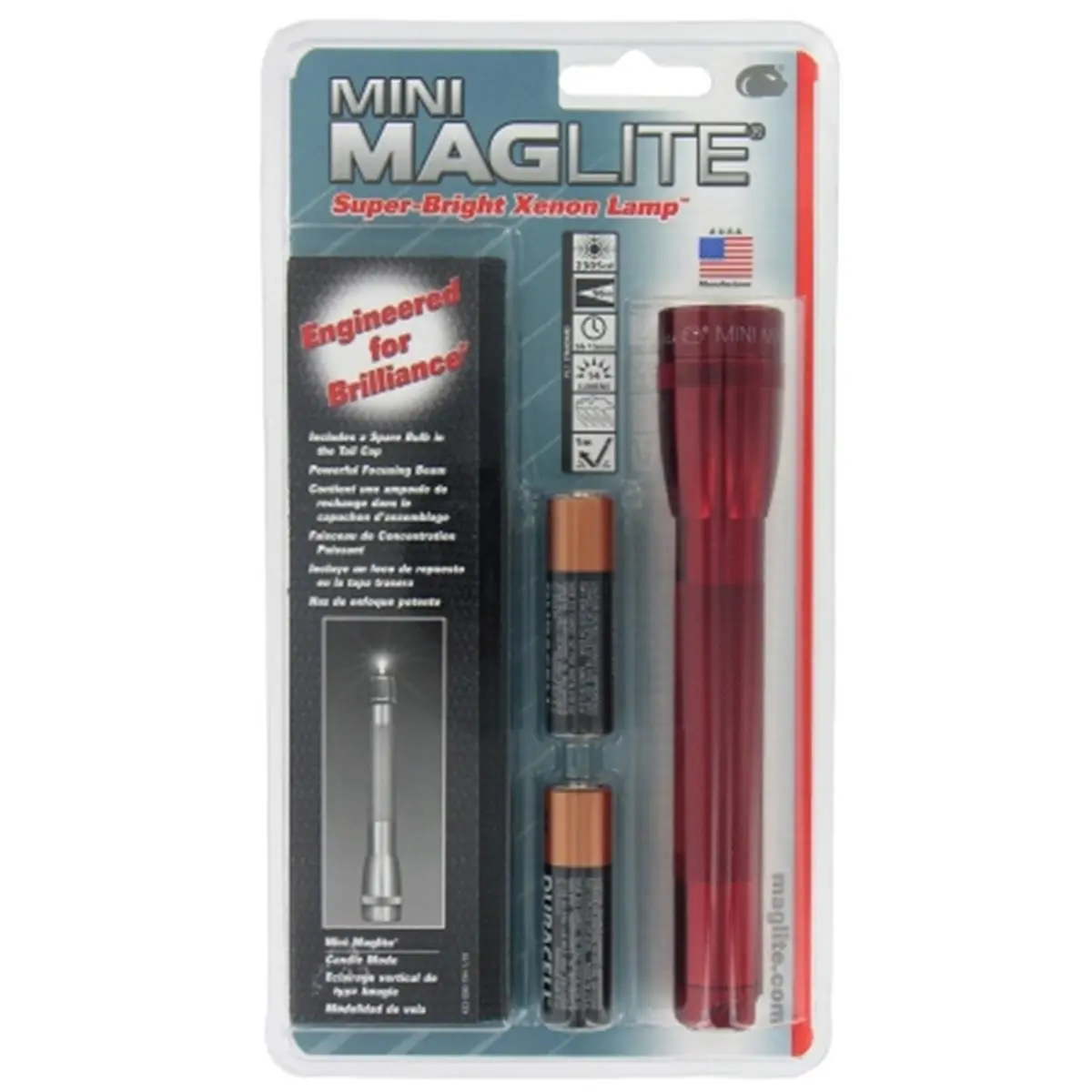 212 MAIN Red Mini Maglite Flashlight - Mag Instrument, Aluminum Construction, Bright Light, Candle Mode, Includes Holster