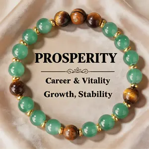 Prosperity Green Aventurine And    For Career Growth And Vitality Natural  Elastic Jewelry For Men And Women，Gift box of green tourmaline and     with rich symbolism Bracelet Tiger Eye Stone