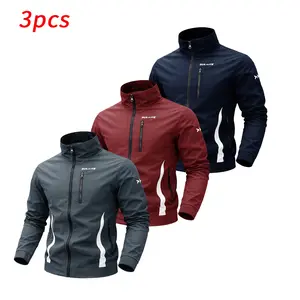 3-Pack Men’s Stand Collar Full-Zip Jacket; Lightweight for spring/autumn, windproof, multiple zippered pockets—business casual athletic jacket, solid color, versatile, available in multiple colors
