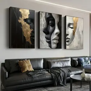 Modern Abstract Face Makeup Art Mosaic Wall Decor, modern abstract design, 3-Piece Wooden Frame Human Figure Decoration, Home & Office Accent
