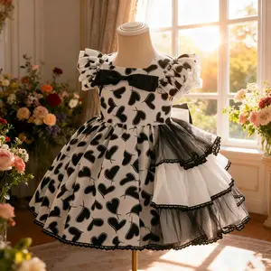 2266 Kids Girls 1st Birthday Party Baby Bow Black Dresses Princess Fluffy Tulle Gown Baptism Princess Christening Gown Wedding Prom Gown