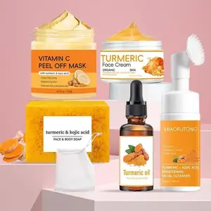 Turmeric Skincare Set, Nourishing Turmeric Soap & Cleansing Pads & Mousse Wash Gel & Oil, Deep Cleaning Skin Care Routine for All Skin Types, Turmeric Glow Set