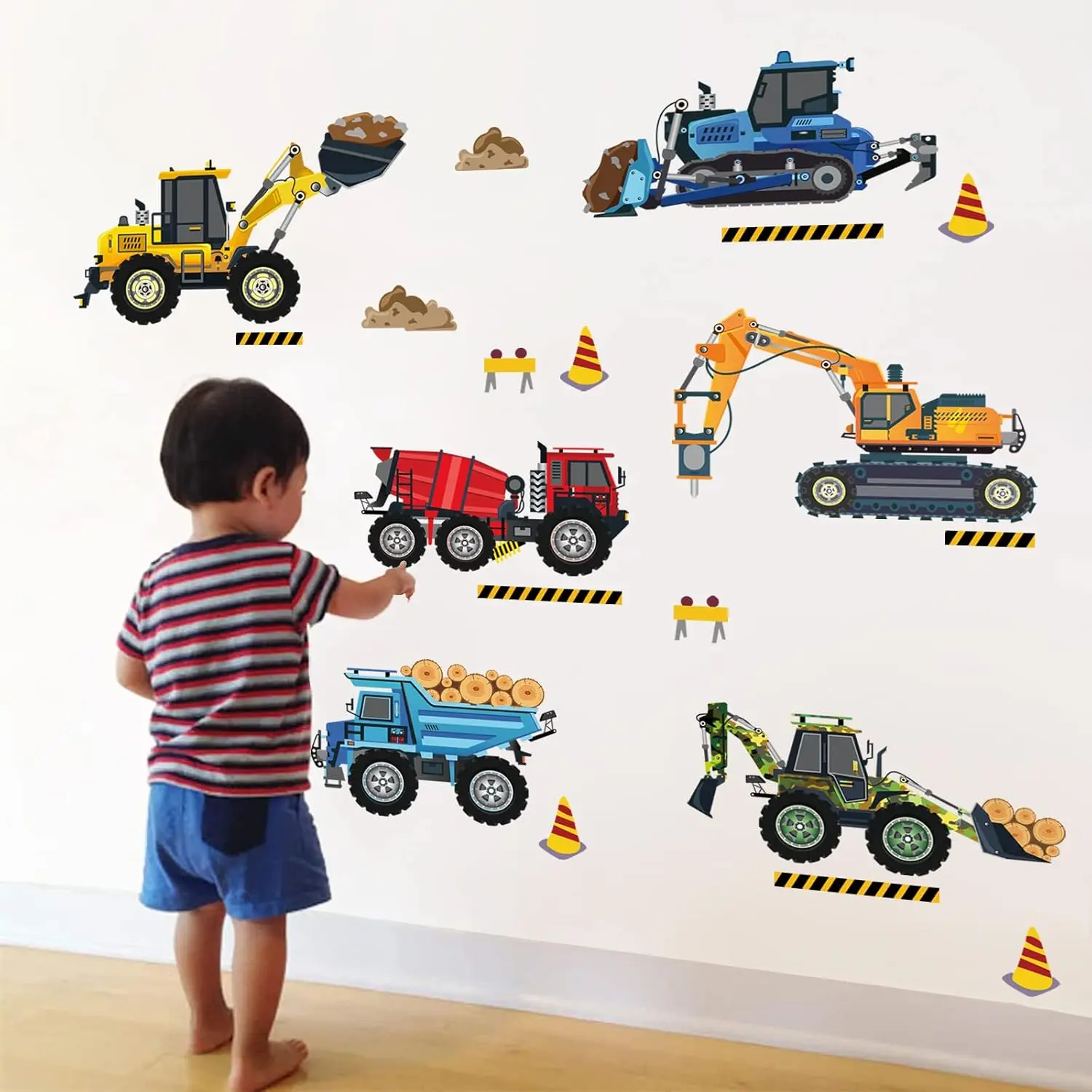 X-WPA29 Construction Vehicles Wall Stickers Trucks Excavator Tractor Wall Decals Kids Bedroom Boys Room Playroom Wall Decor
