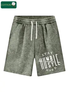 Men’s summer washed cotton athletic shorts with inspirational slogan letter print; casual loose fit with a drawstring waist and pockets; retro street style, early 2000s vibe; suitable for running, golf, fishing, basketball, camping, gym, swimming, and the