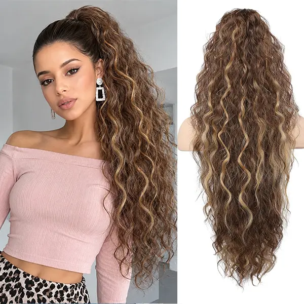 Curly Wavy Claw Clip in Pony Tail Hair Extensions 30 Inches Long Curly Clip in Ponytail Hair Extensions Hair Pieces for Women Party Daily Use Synthetic Hairpiece enhances volume