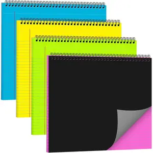 4 Pcs Legal Pads Landscape Notebooks Hole Punched Top Spiral Bound Notebooks 11 x 9.5 Inch College Ruled Drawing Notepad Tear Line for Removal 50 Sheet Office Steno Book(Neon)