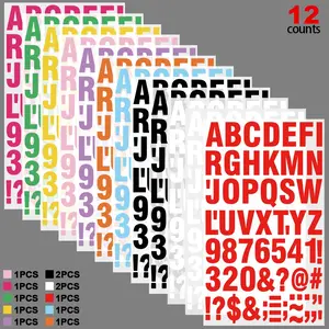 12 Pcs Colorful Letter & Number Heat Transfer Stickers, 6 Large + 6 Small, DIY Clothing Decorations for T-Shirts, Hoodies, Bags, Hats