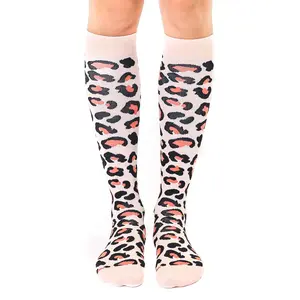 Leopard Compression Socks | Moisture-Wicking Nylon with Padded Cushion Bottom - 15-20mmHg Graduated Support - Unisex Casual Printed Socks for Daily Wear