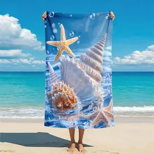Oceanic Seashells Starfish Beach Towel, Super Soft Lightweight Absorbent Quick Dry, Must-Have for Beach Camping Swimming Diving Surfing Travel, Summer Birthday Gift for Men Women