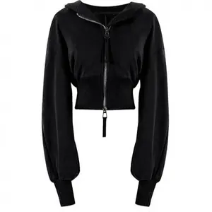 Cropped Hoodie Double-Zipper Workout Jacket with Thumbholes | Women’s Stylish Athletic Cropped Zip-Up Jacket, 202568