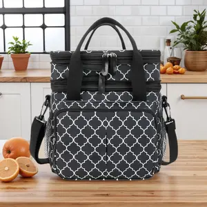 Lunch Bag & Lunch Box for Women Men, Double Deck Leakproof Insulated Large Camping Cooler bag for Work, Beach, Picnic, Travel