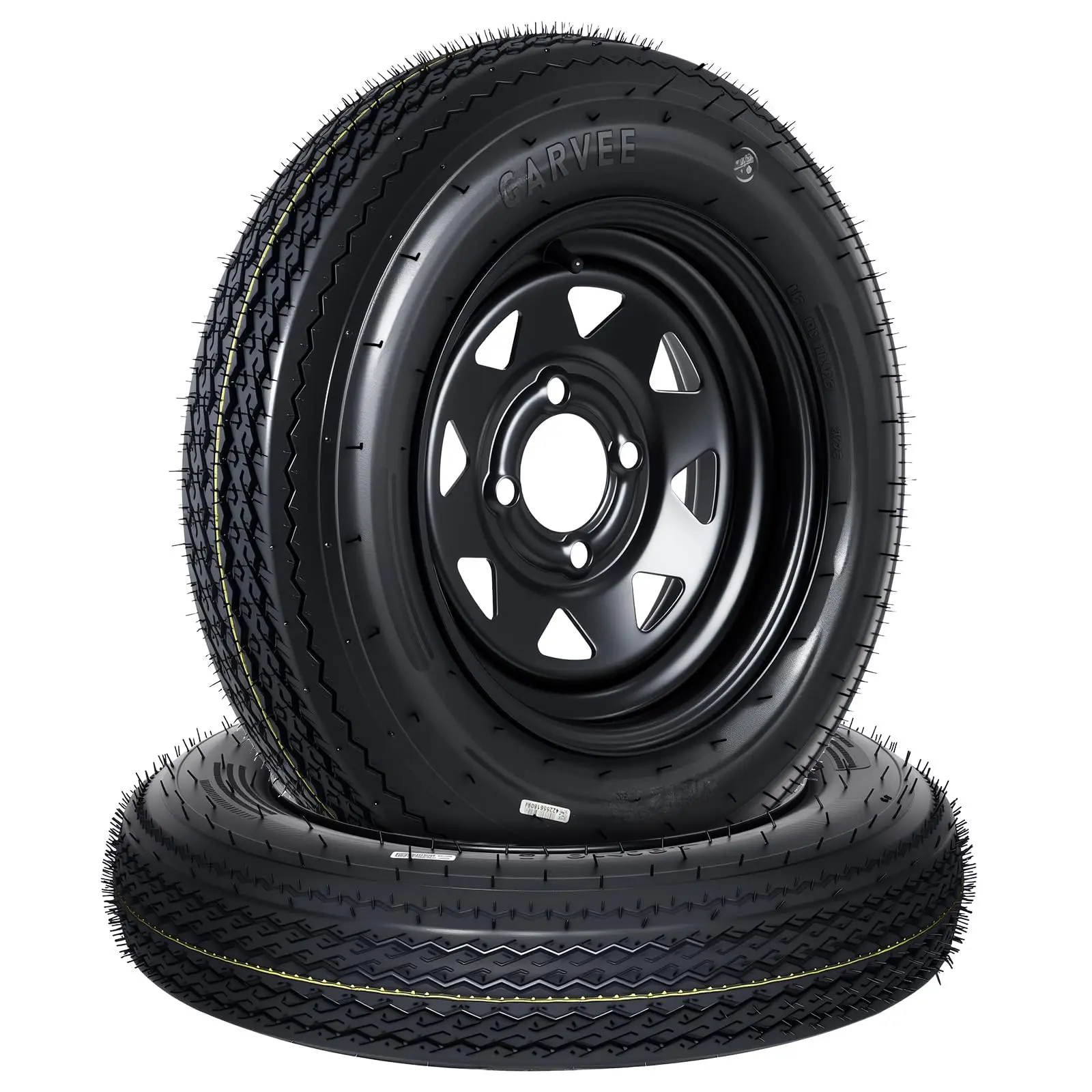 2-Pack Heavy Duty 4.80-12 6-Ply Nylon Crisscross Cord Tire-Rim Sets, Reliable, Includes Rims, 4 Lug on 4" Bolt Pattern, Load Range C, All-Weather, Easy Assembly, for Utility Trailers, Camping Trailers