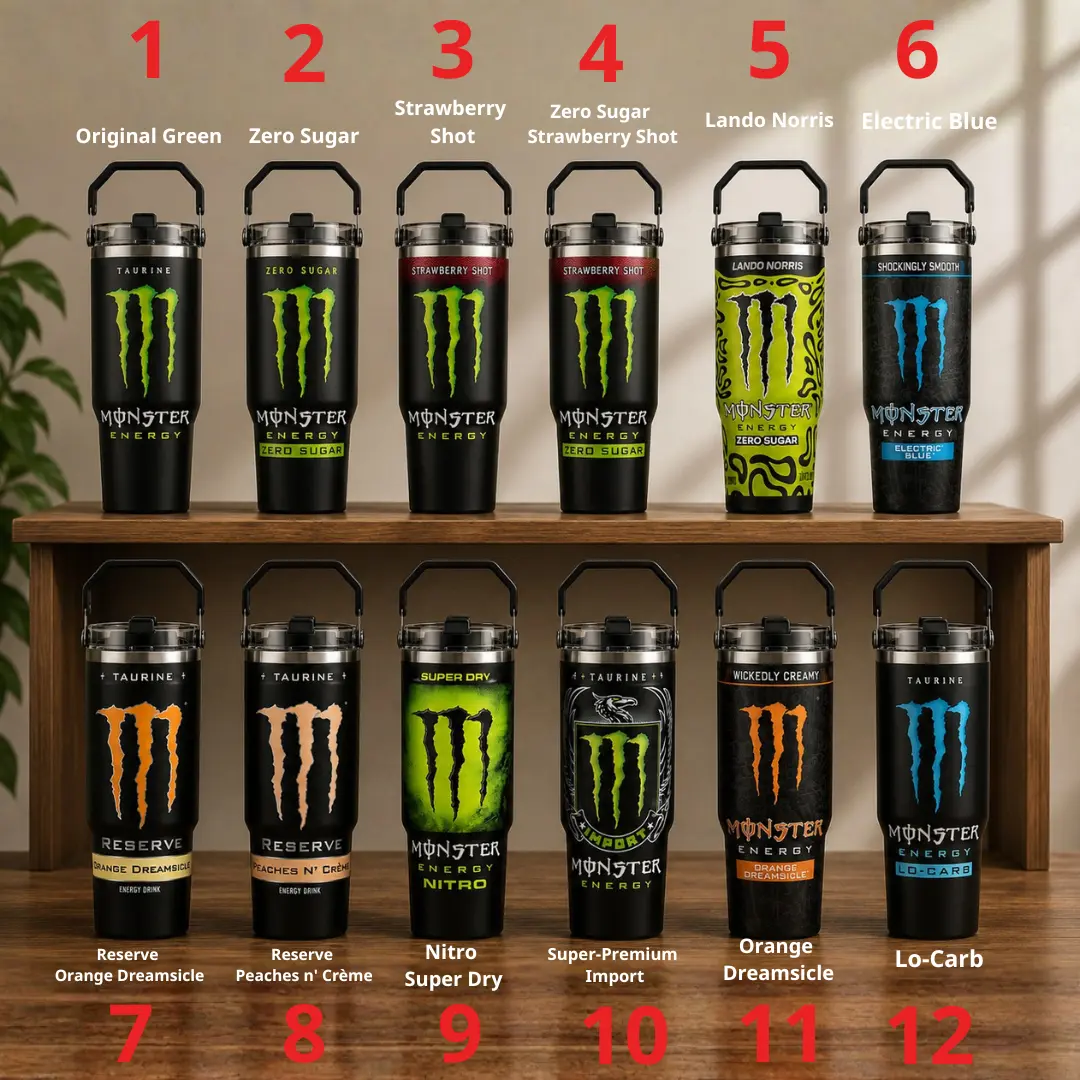 ORIGINAL-Mons.Energy Green Claw Energy Inspired 20oz/30oz/40oz Stainless Steel Tumbler, Neon Logo Travel Mug, Vacuum Insulated Coffee Cup, Gift for Energy Drink Fans