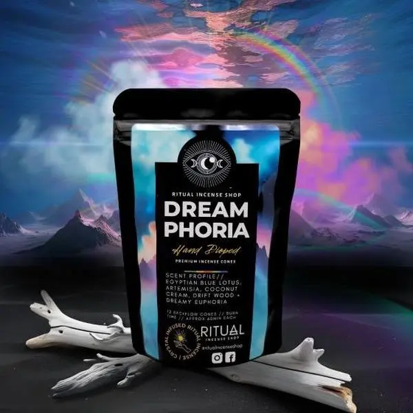 Dream Phoria Incense Cones | Premium Hand Crafted Cones with Egyptian Blue Lotus Jasmine Coconut & Dreamy Euphoria Scents for Ritual Use