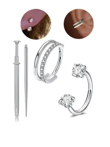 Cartilage Earrings For Women Helix Piercing Jewelry Double Hoop Earring Cartilage Hoop Second Hole Earrings For Women 16G Septum Ring 18G Horseshoe Nose Ring 8mm Silver Gold