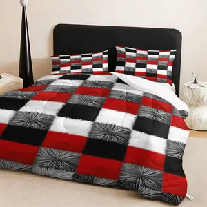 3 pieces of vintage checkerboard quilted bedding, Nordic style household bedding, soft and breathable, 200gcm quilted filling, including 1 blanket and 2 pillowcases (excluding pillow core), suitable for bedrooms, dormitories, air-conditioned rooms
