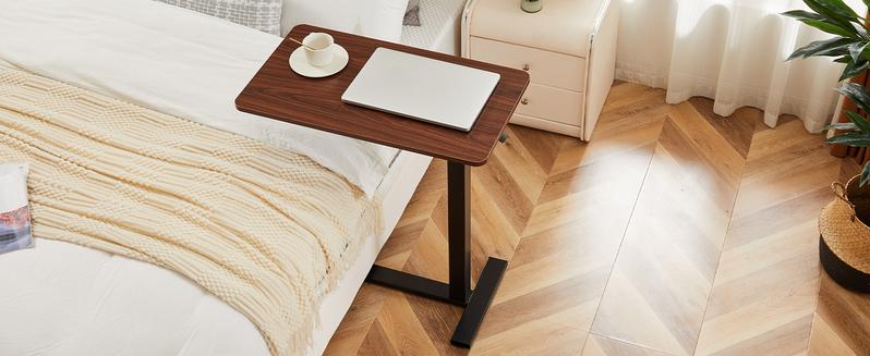 Overbed Bedside Table with Wheels, Adjustable Hospital & Home Use Bed Table, Rolling Laptop Table, Mobile Standing Desk