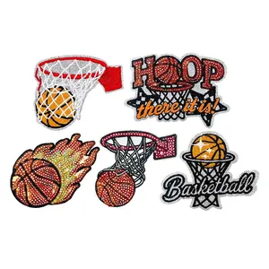 Basketball Embroidered Sequin Fabric Patches, DIY Cnba Game Repair Patch, Hot Melt Glue Appliques, 5 Styles, Sports Decorations