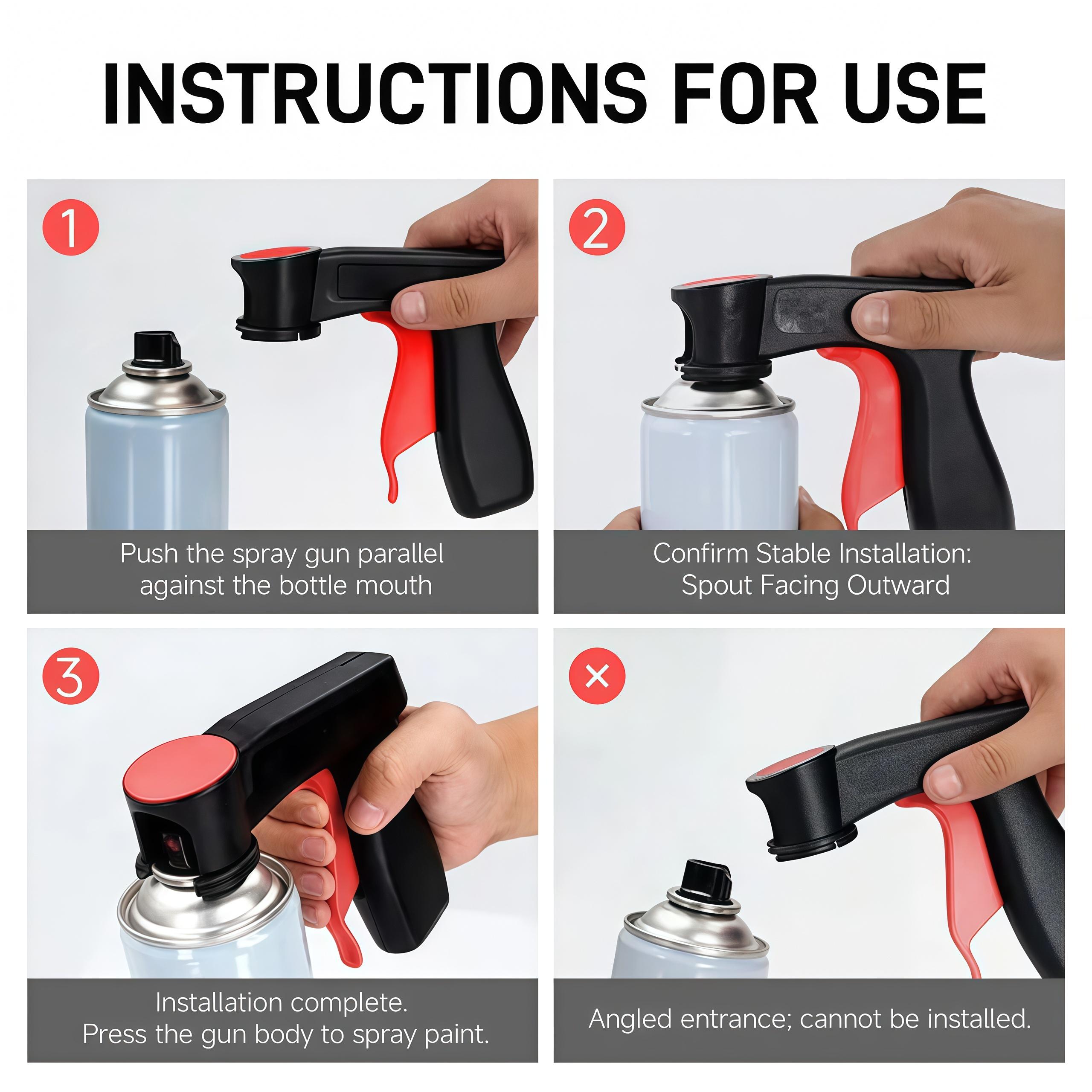 Universal spray gun handle, press type spray paint assistant tool, aerosol spray gun handle, self spray paint conversion gun, paint spray assist handle, red and black plastic spray gun, portable spray paint handle, detachable aerosol tank gun holder,