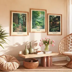 Forest Pathway Poster - Japan Scenic Art Zen Garden Wall Decor - Set of 3 Japanese Countryside Home Decor
