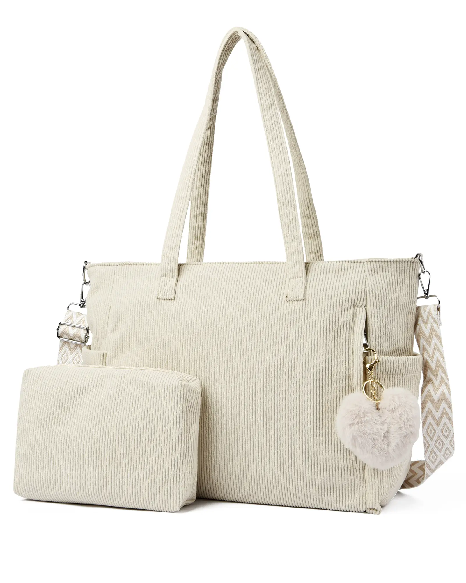 MAKUKKE Women's Corduroy Tote Bag, Large Fashion Shoulder Handbag, Casual Daily Commuter Work Bag with Pouch & Crossbody Strap, Casual Bags, Daily Commuter Bag