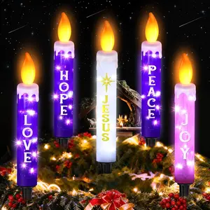 5 Pcs Christmas Advent Candles Outdoor with Ground Socket, 23 Inch Christmas Lighted Decoration Candle, White, Purple & Pink Ground 3D Advent Candles for Xmas Gift Yard Porch Stairs Garden Lawn