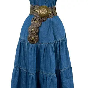 Super Stretchy Denim Dress with Belt - Fashionable and Flexible Design