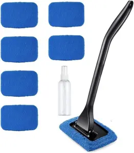 Windshield Cleaner Tool Car Window Cleaner with 6 Reusable and Washable Microfiber Pads and Extendable Handle Auto inside Glass Wiper Kit (Blue) DEPOVTE