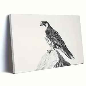 1pc, Wooden Frame Canvas Painting,A Detailed Pencil Drawing of a Peregrine Falcon Perched on Top O, Framed Wall Art Print, Home Decor, Perfect Holiday Gift for Him or Her, Ready to Hang