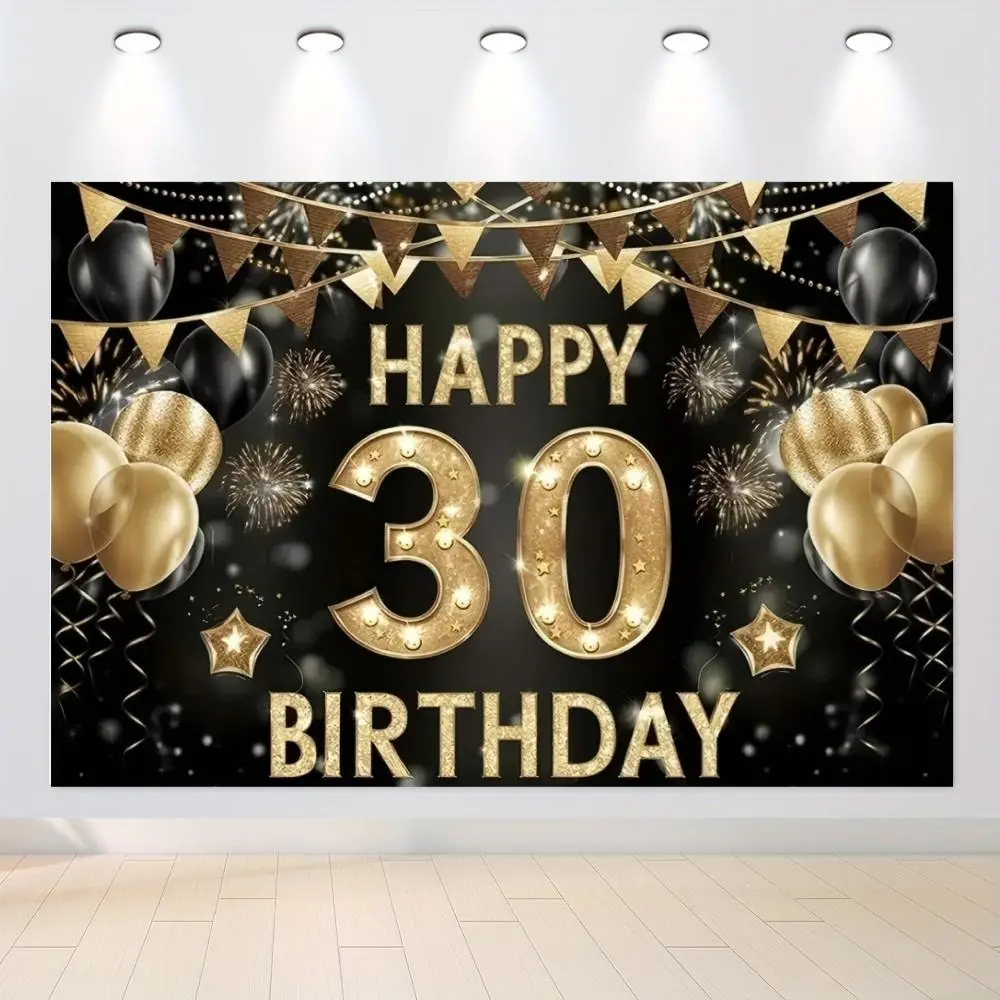30th Birthday Party Banner Background Cloth, 1 Count Happy Birthday Party Decoration, Party Supplies for Home Living Room Bedroom, Ornaments