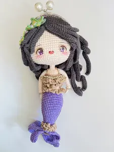 handmade Crochet Mermaid coin purse,crossbody bag, amigurumi princess bag, crochet princess bag, crochet princess, crochet doll, amigurumi doll