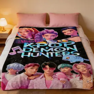 K-POP Blanket Dreamy Purple Pink Anime Style Soft Cozy Lightweight Warm Throw Sofa Bed Travel Nap Office Camping Air Conditioner Use Perfect Holiday It is an excellent gift for children, family and friends