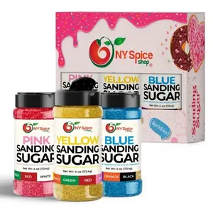 NY Spice Shop Pink-Yellow-Blue Sanding Sugar Pack of 3 - Ideal for Baking and Cooking - Bake Flavor Candy Flavor Candy