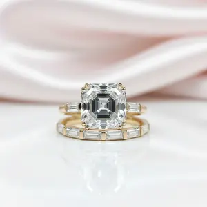 Products 14K Yellow Gold 4.5ct Asscher Cut Diamond Option Ring Set